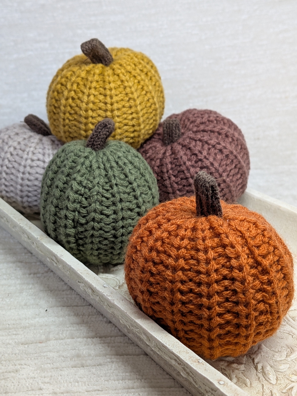 Crochet Knit Pumpkin Mini Set Of 5 Autumn Colors Soft About 2.45"